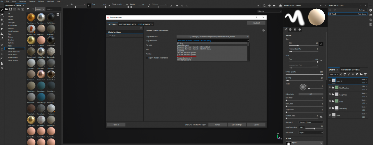 Экспорт текстур из substance painter