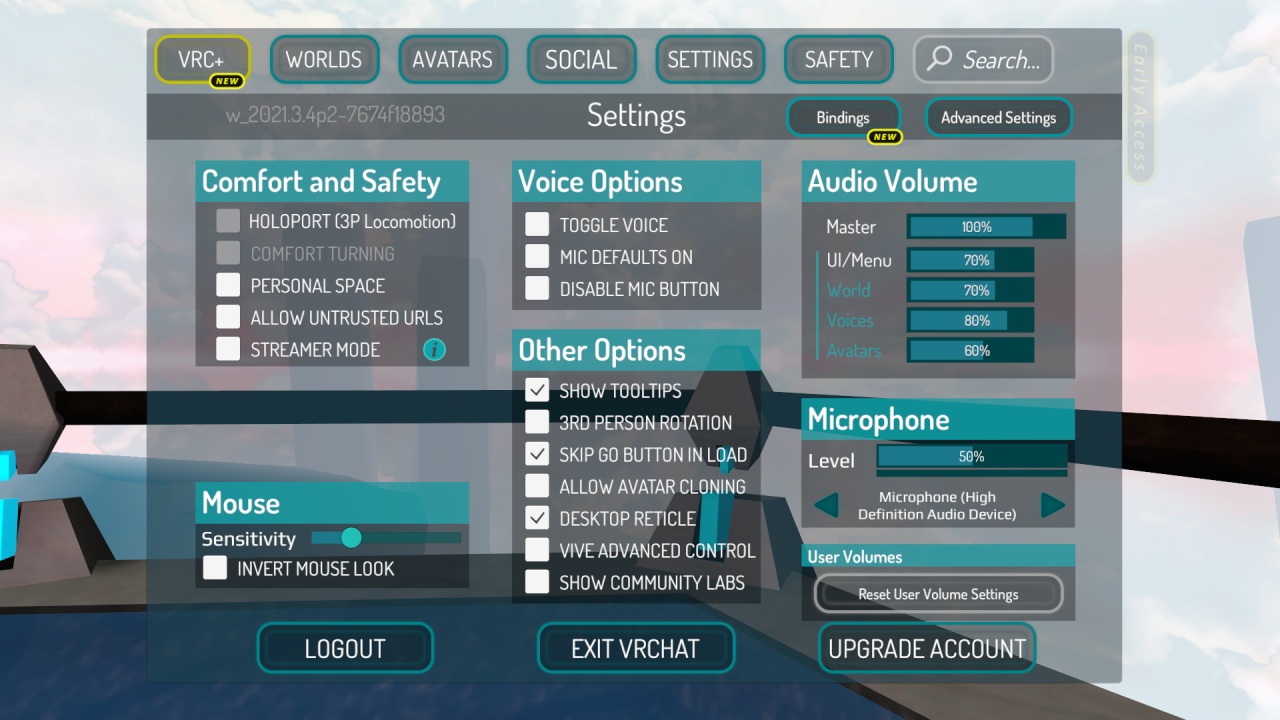 Configure vr chat settings